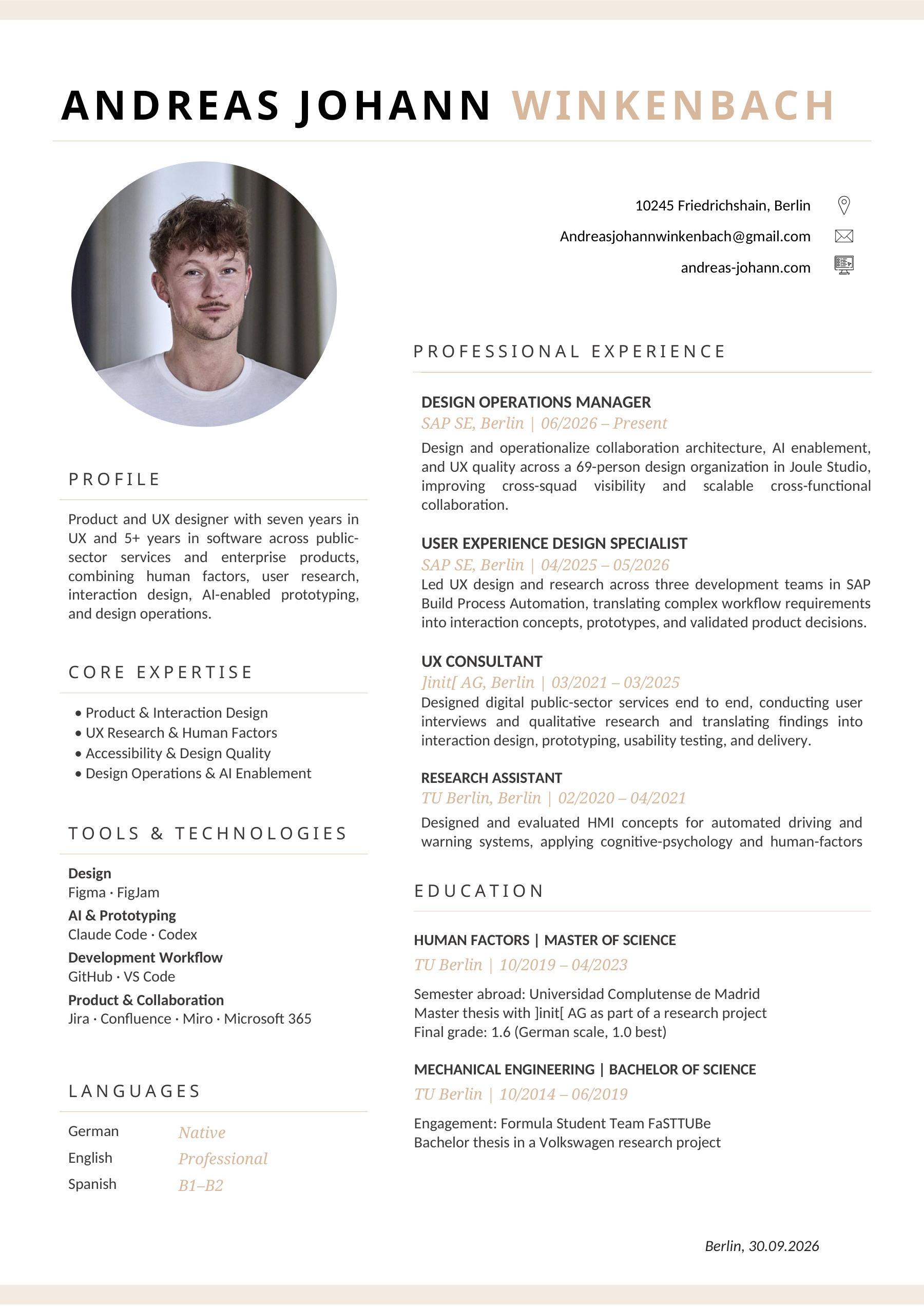 Preview of Andreas Johann Winkenbach's CV